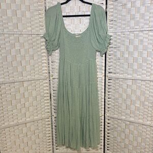 Altar'd State Sage Green Midi Dress with Puff Sleeves